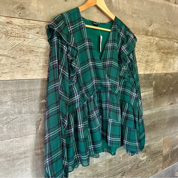 NWT Torrid Green Plaid Chiffon Ruffled Sleeve Cropped Top Flounce 3X, 22-24 Gift - Picture 7 of 16